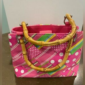 Alexandra Bartlett Pink Ribbon Purse with Bamboo Handles